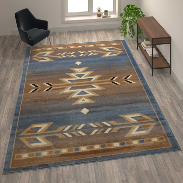 Flash Furniture Blue 8 x 10 Southwestern Style Patterned Area Rug OKR-RG1113-810-BL-GG - main